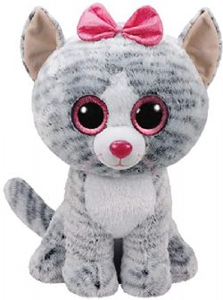 PELUCHE TY BEANIE BOOS - KIKI CHAT GRIS BOUCLE ROSE LARGE 16